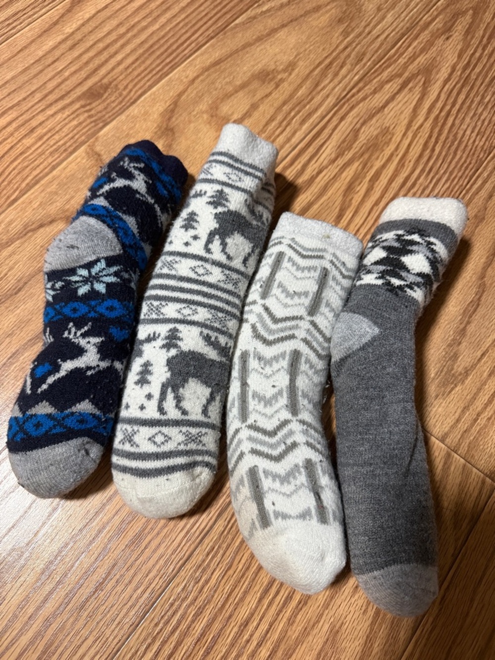 Cozy Winter Crew Socks - Gray & Blue Patterned Pack